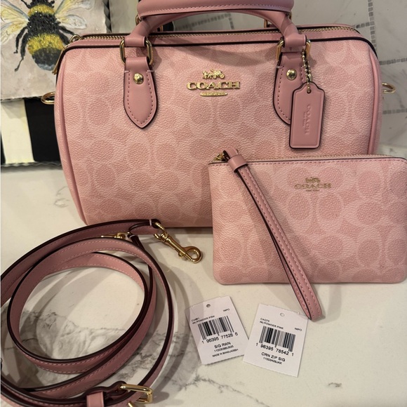 Coach | Bags | Coach Rowan Powder Pink Satchel Corner Zip Wristlet ...